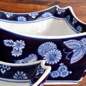 Bowls (3) Square Stacking Serving vintage BOMBAY BLUE WHITE CHINOISERIE